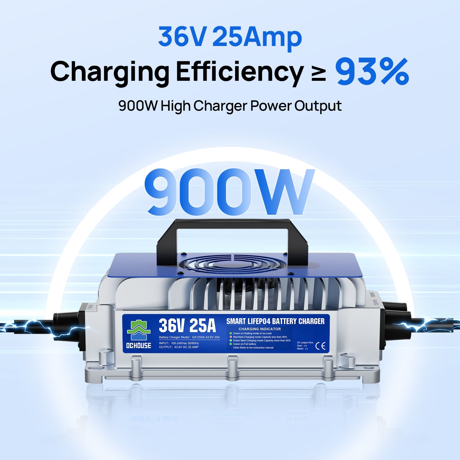 36V 25A AC-to-DC LiFePO4 Portable Battery Charger