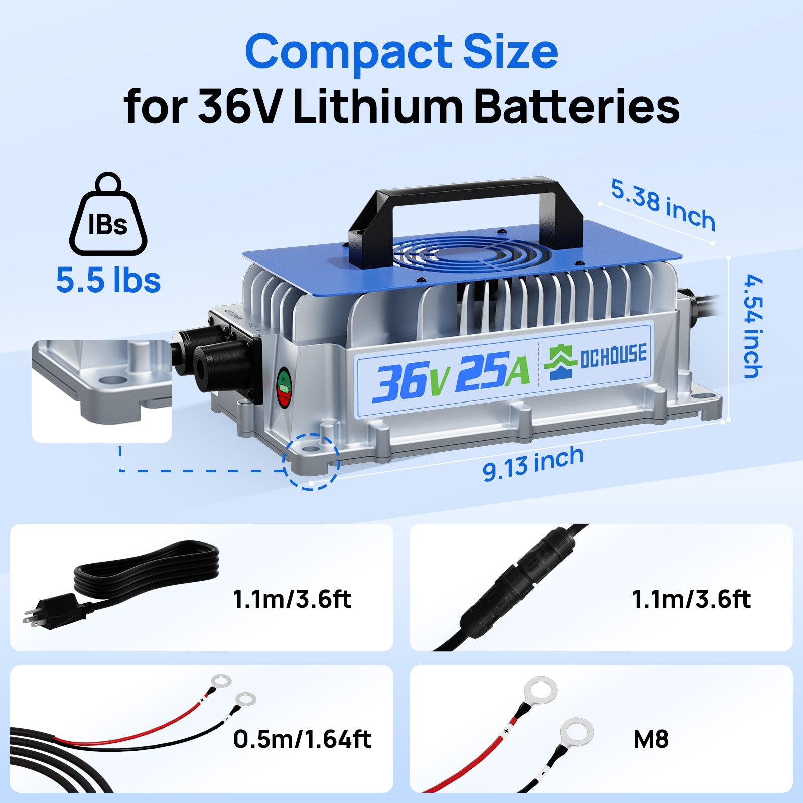 36V 25A AC-to-DC LiFePO4 Portable Battery Charger