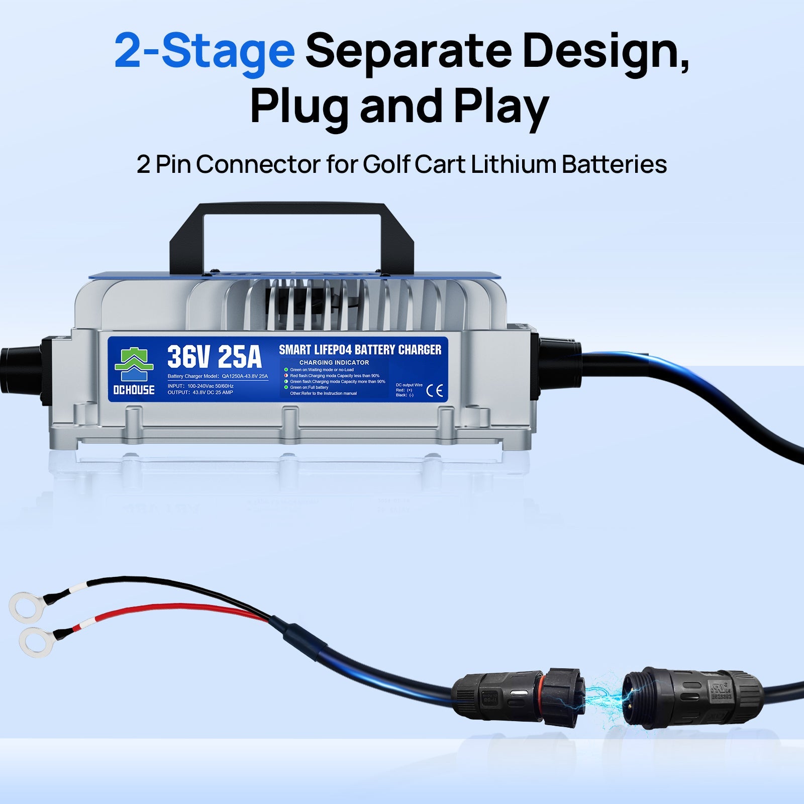 36V 25A AC-to-DC LiFePO4 Portable Battery Charger