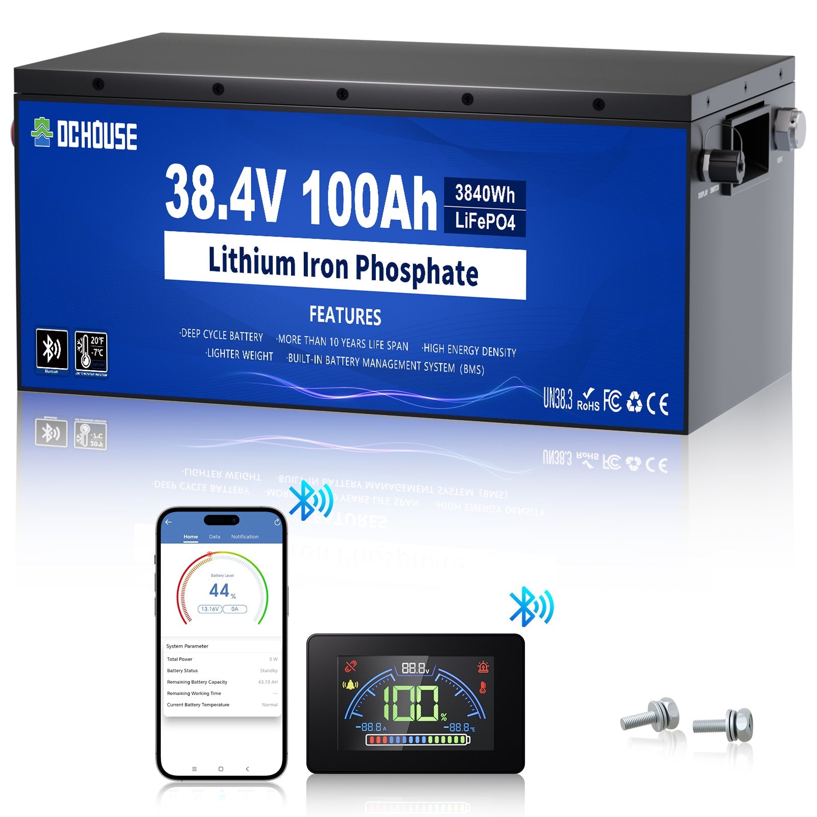 36V 100Ah Metal Case LiFePO4 Lithium Golf Cart Battery (No Charger)