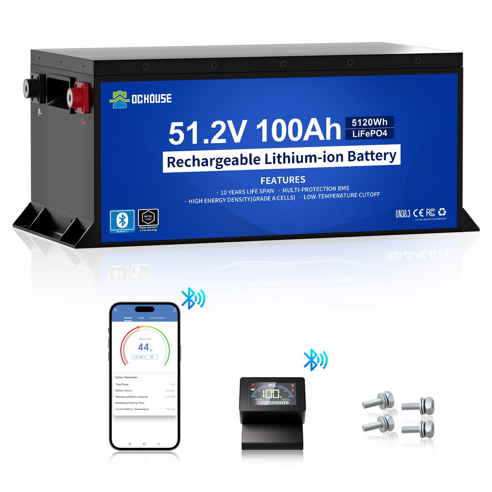 DC HOUSE Dependable 48V 100Ah LiFePO4 Metal Case Battery - Ideal for Golf Carts (No Charger)