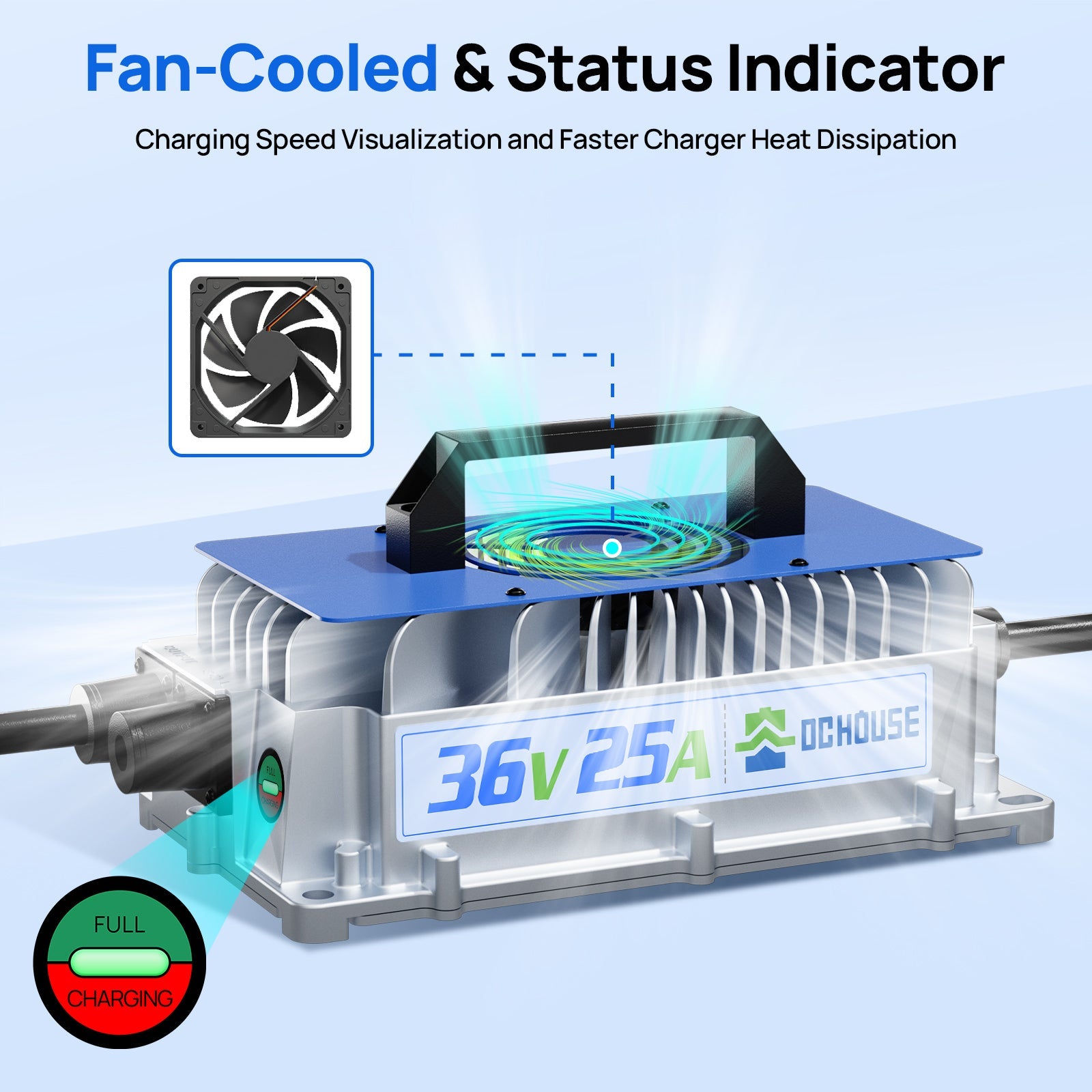 36V 25A AC-to-DC LiFePO4 Portable Battery Charger