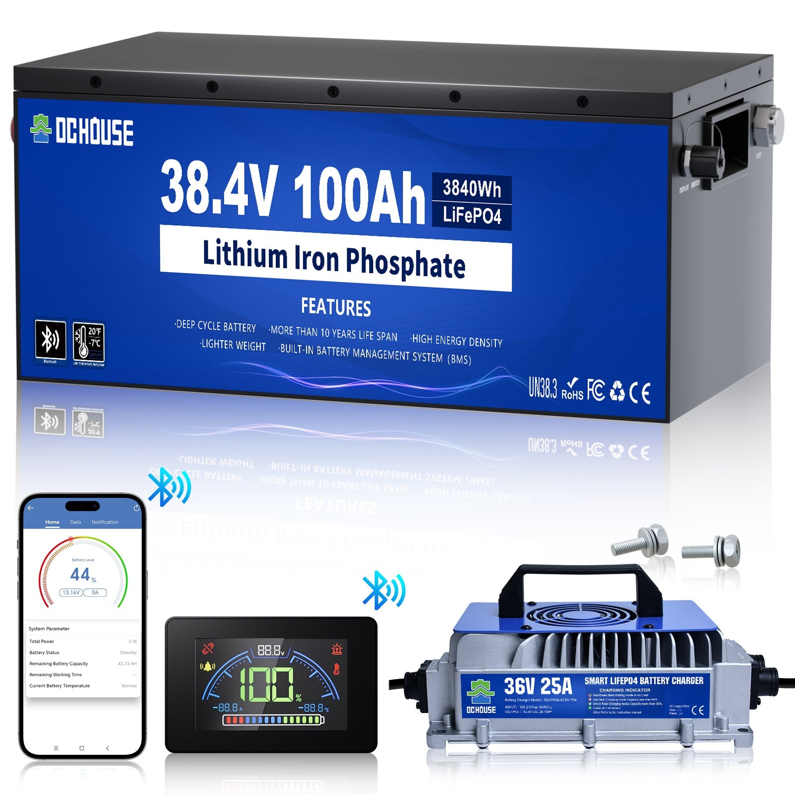 36V 100Ah Metal Case LiFePO4 Lithium Golf Cart Battery & Charger