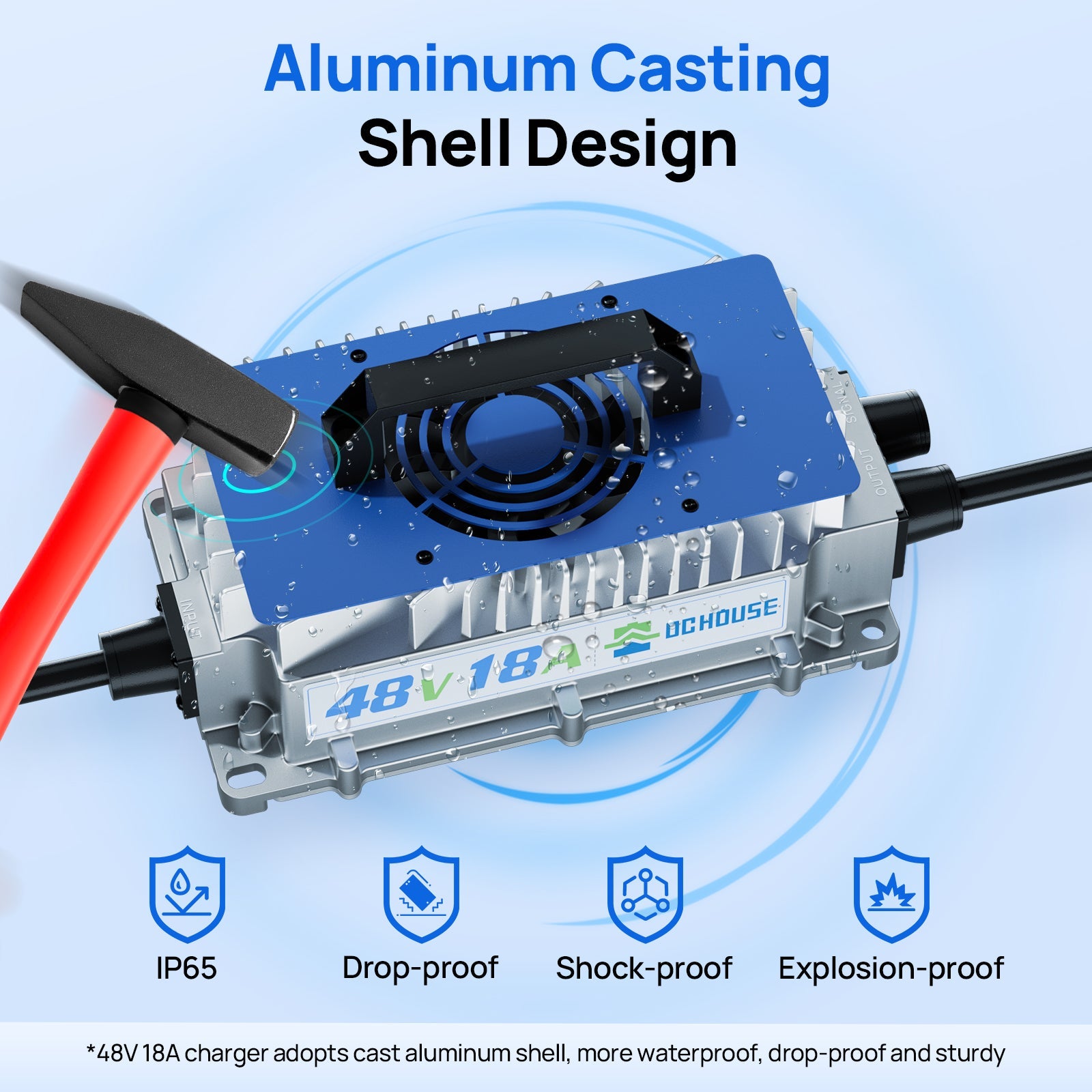 Durable aluminum shell charger with strong heat dissipation and waterproof performance.